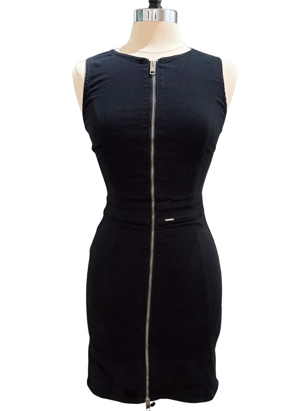 Diesel Black Denim Lace-Up Back Fitted Zip Mini Dress Size M